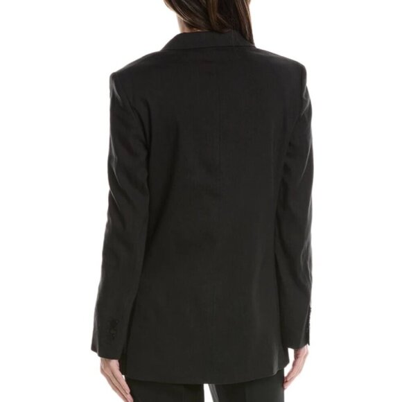 THEORY Double-Breasted Stretch Linen-Blend Blazer Jacket, Black - Picture 2 of 2